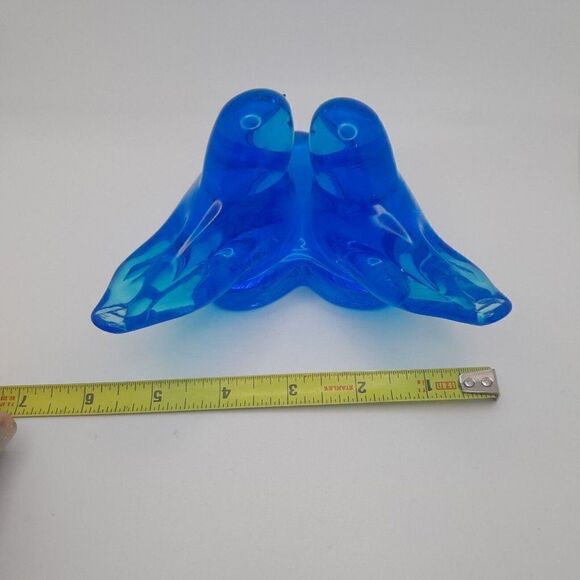 Vintage Double Bluebirds of Happiness Titan Art Glass Signed 2000 - Picture 8 of 9